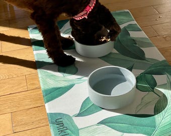 Vegan Leather Pet Placemat, Waterproof Mat for Food and Water Bowls, Cat & Dog, Elevate Feeding Station Uniklook