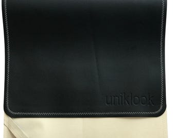 Vegan Leather Changing Pad Diaper Mat: Waterproof Playmat, Black and Cream