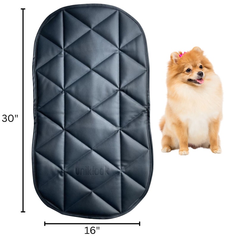 Uniklook Navy Blue Vegan Leather Padded Small Dog Pet Bed Portable Crate Bed Pad Waterproof Dogs Car Travel Mat 30x16 Inside outside Use image 6