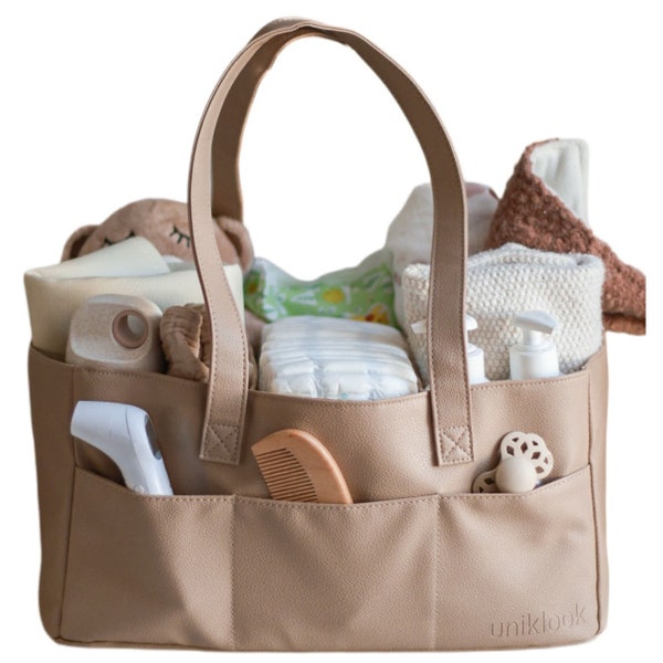 Tan Vegan Leather Diaper Caddy Nappy Caddy Baby Diaper Bag Basket Nursery Organizer Sac à langer Shower Gift Baby Change Bag Uniklook