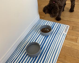 Vegan Leather Pet Placemat, Waterproof Mat for Food and Water Bowls, Cat & Dog, Feeding station Uniklook Beach Vibe Design