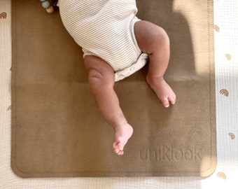 Tan + Cloud Vegan Leather changing Diaper change Mat Pad Waterproof langer Portable | Multifunctional Double-Sided 30 ‘’x 16’’ UNIKLOOK