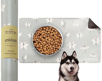 Uniklook Waterproof Pet safe Pet Food Mat | Dog Cat Bird | Soft cushioned 16.5"x28" Recyled material Mat | Kitchen entree Multi Use Washable