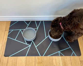 Waterproof Vegan Leather Pet Bowl Mat, Non-Slip Dog Cat Feeding Placemat
