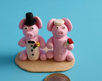 Gâteau Figure Mariage Mariage Couple Cochon Fait à la main de Fimo uniquement sur commande