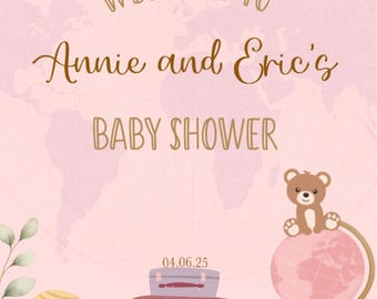 Adventure Baby Shower Welcome Sign: Pink Travel Theme (Digital Download)