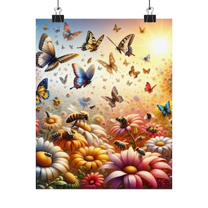 Butterfly Garden Matted Vertical Posters, Floral Home Decor, Nature Art Prints, Gift for Nature Lovers, Spring Wall Art, Inspirational Decor