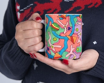 Colorful Artistic Ceramic Mug, Fun Coffee Cup, Vibrant Tea Mug, Unique Gift for Artists and Creatives, Perfect for Birthdays, Housewarming