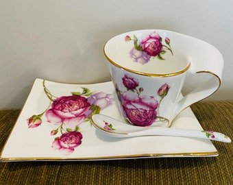 20% sale Vintage Adeline Collection Tea Set Teacup Saucer & Spoon England Design Floral Single Dainty English  Individual box