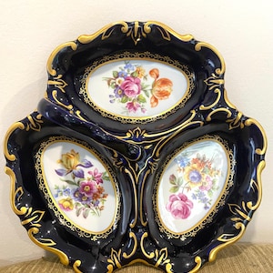One  KOBALT DIVIDED DISH,  ( 9,5&quot;- 80 dollars)  and  Two JIMenau Graf von Henneberg Porzellan  (7&quot;- 50 dollars      10&quot;- 75 dollars)