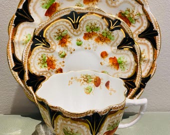 Vintage Melba bone china Teacup Saucer And Plate Trio England ( 70 doll trio)  (50 doll set)  *
