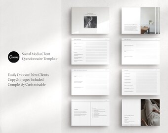 Cuestionario para clientes de redes sociales / Incorporación / Canva (Descarga digital)