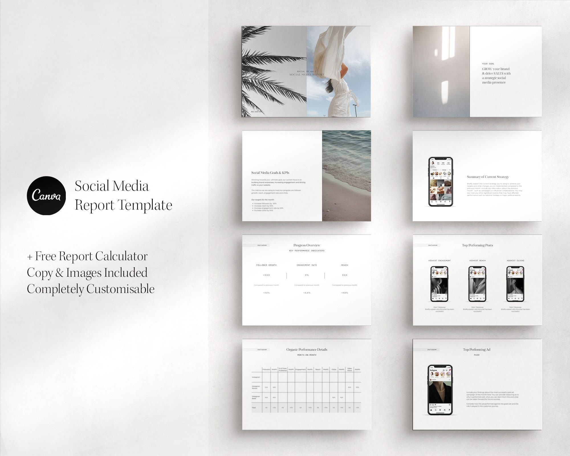 Social Media Report Template | Monthly Analytics Report | Minimal Canva ...