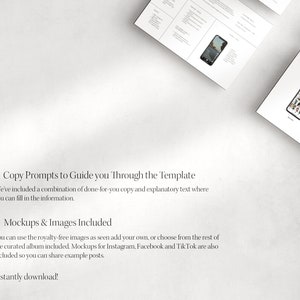 May include: A mockup of a smartphone screen showing a social media post with a curated album of images. The text on the screen reads "Instantly download!"