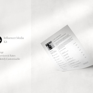 Kit de mídia do influenciador e modelo de tabela de preços | Kit de imprensa minimalista de uma página | InstagramPinterest, TikTok | Kit de mídia de página única Canva