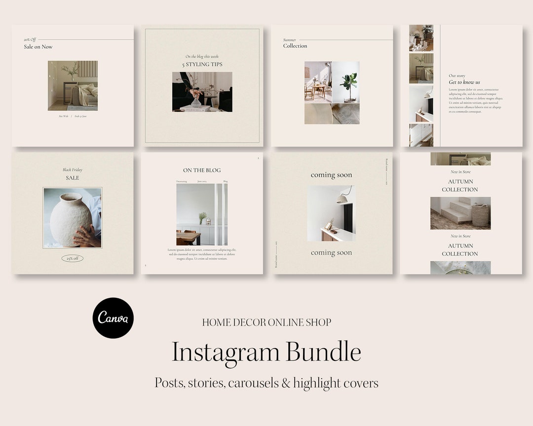 Minimalist Home Decor Instagram Templates | Canva Editable (digital ...