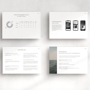 May include: A four-page document with tips for social media marketing. The document includes a pie chart, a table, and images of mobile phone screens. The document also includes text about measuring success and social media audits.