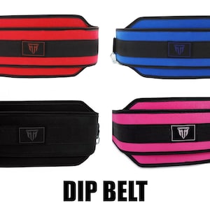 May include: Four dip belts in different colors: red, blue, black, and pink. Each belt has a black stripe with a logo in the center.
