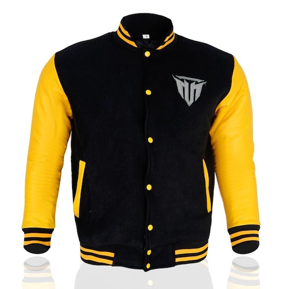 MT New Baseball Jacket Black Body Yellow Leather Sleeves Original Varsity Letterman Jackets Etsy