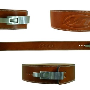 MT Powerlifting Belt Weight Lifting Lever Buckle Gym Training Deadlifts Exercise Genuine Leather 4&quot; Wide Brown