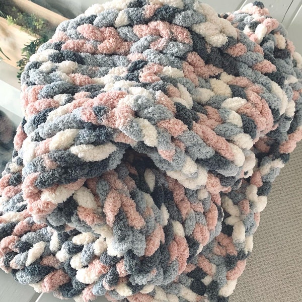 Pink Chunky Knit Blanket Etsy