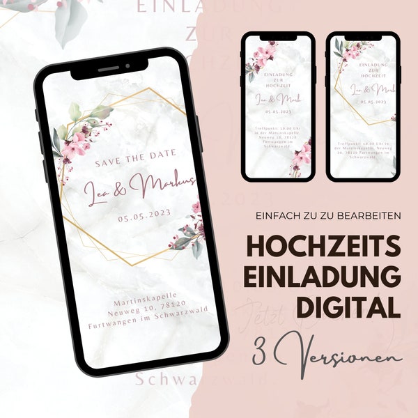 3x wedding invitations customizable digital - German - Canva - including instructions - easy to edit - invitation for wedding