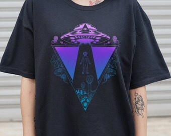 UFO Abduction T-shirt, Alien Illuminati, Psychedelic Rave Shirt