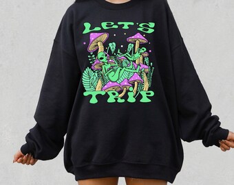 Alien Eating Mushroom Sweatshirt, Trippy Rave Festival Design