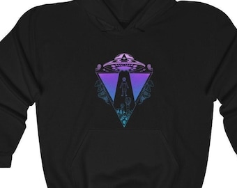 UFO Abduction Unisex Hoodie, Alien Graphic, Festival Rave Wear