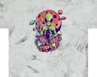 Trippy Alien Peace Sign T-shirt, Psychedelic Space Tee