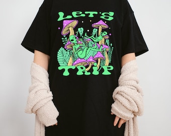 Trippy Alien Mushroom T-Shirt, Psychedelic Rave Graphic Tee
