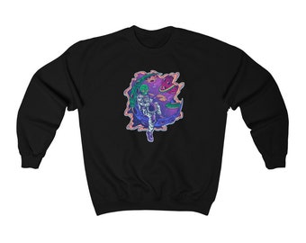 Alien Eating Pizza Sweatshirt, Trippy Space Graphic, Unisex