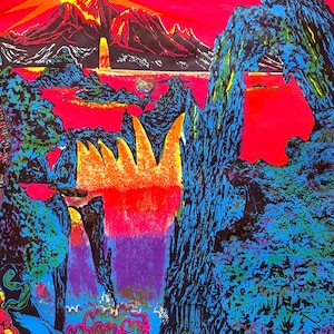 1971 BLACK LIGHT Silkscreen Poster Land Of The Waterfalls Art Bevacqua Original