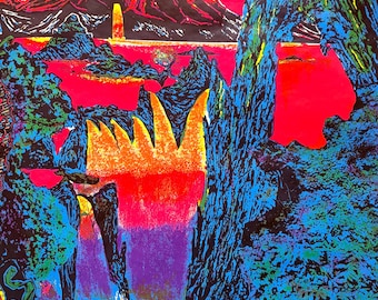 1971 BLACK LIGHT Silkscreen Poster Land of the Waterfalls Art