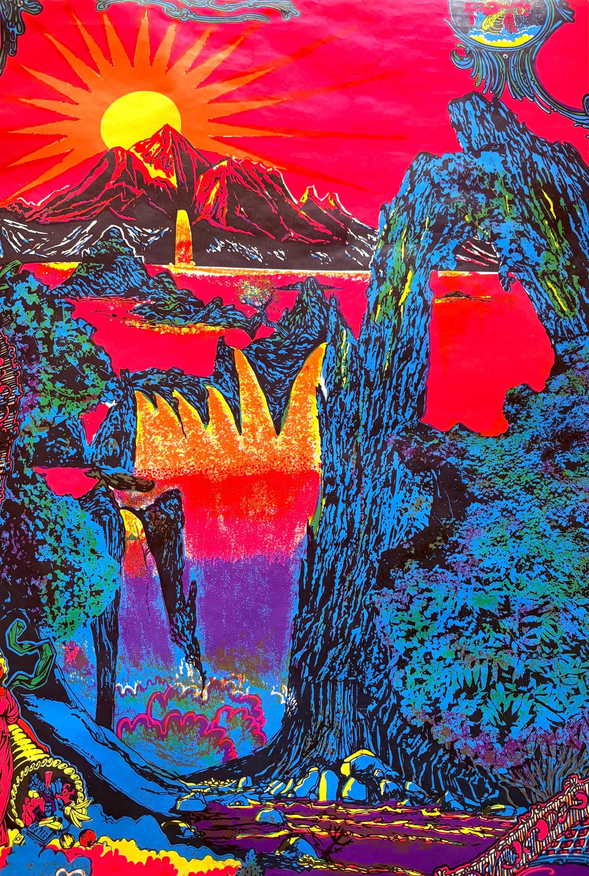 絵画 flk041091 1971 BLACK LIGHT Silkscreen Poster Land of the Waterfalls Art