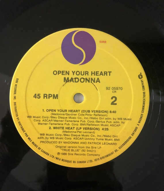 1986 Madonna Open Your Heart Extended Version Single 45 RPM Vinyl