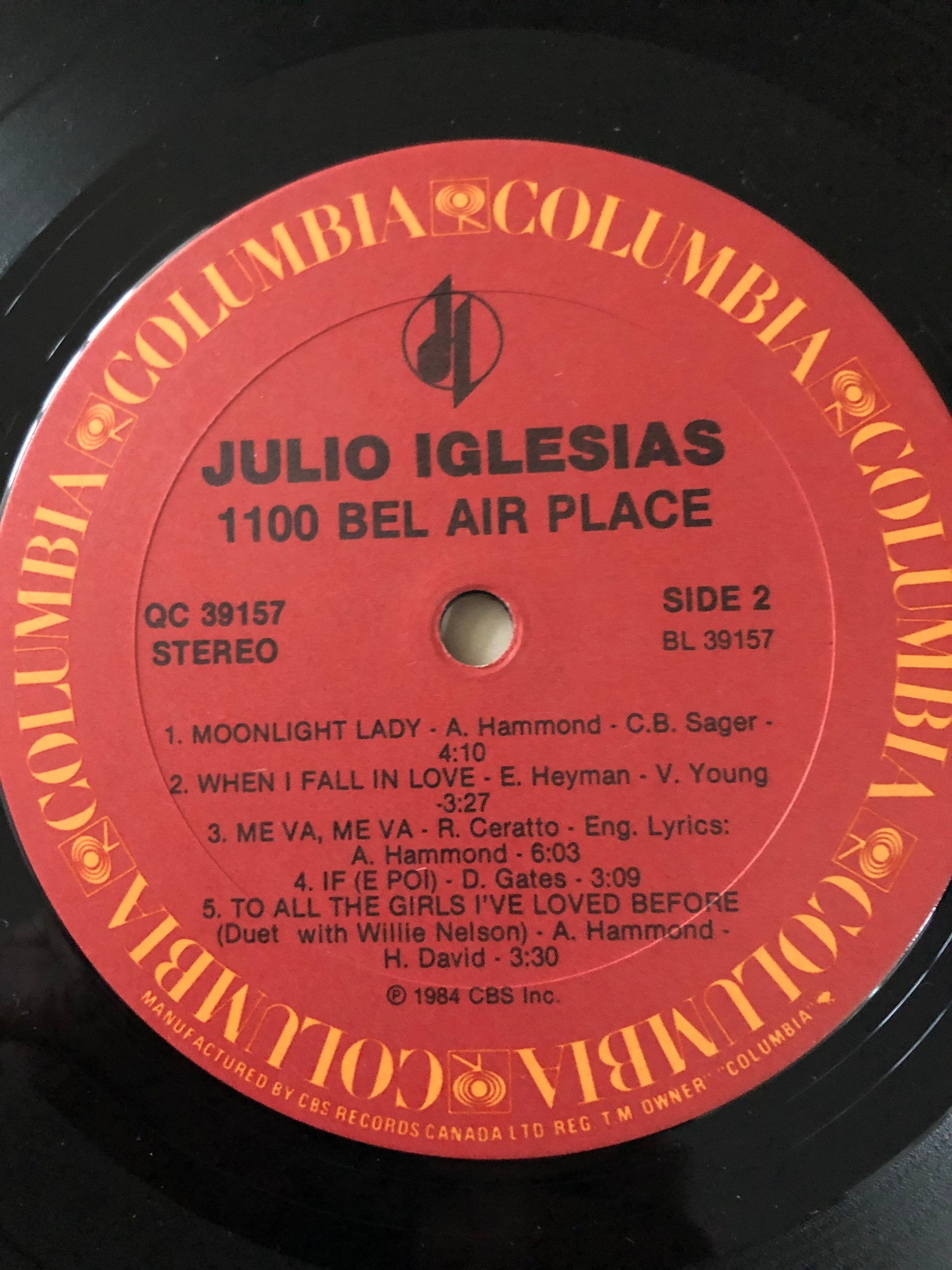 Julio Iglesias 1984 Record 1100 Bel Air Place Latin Pop Music Vinyl ...