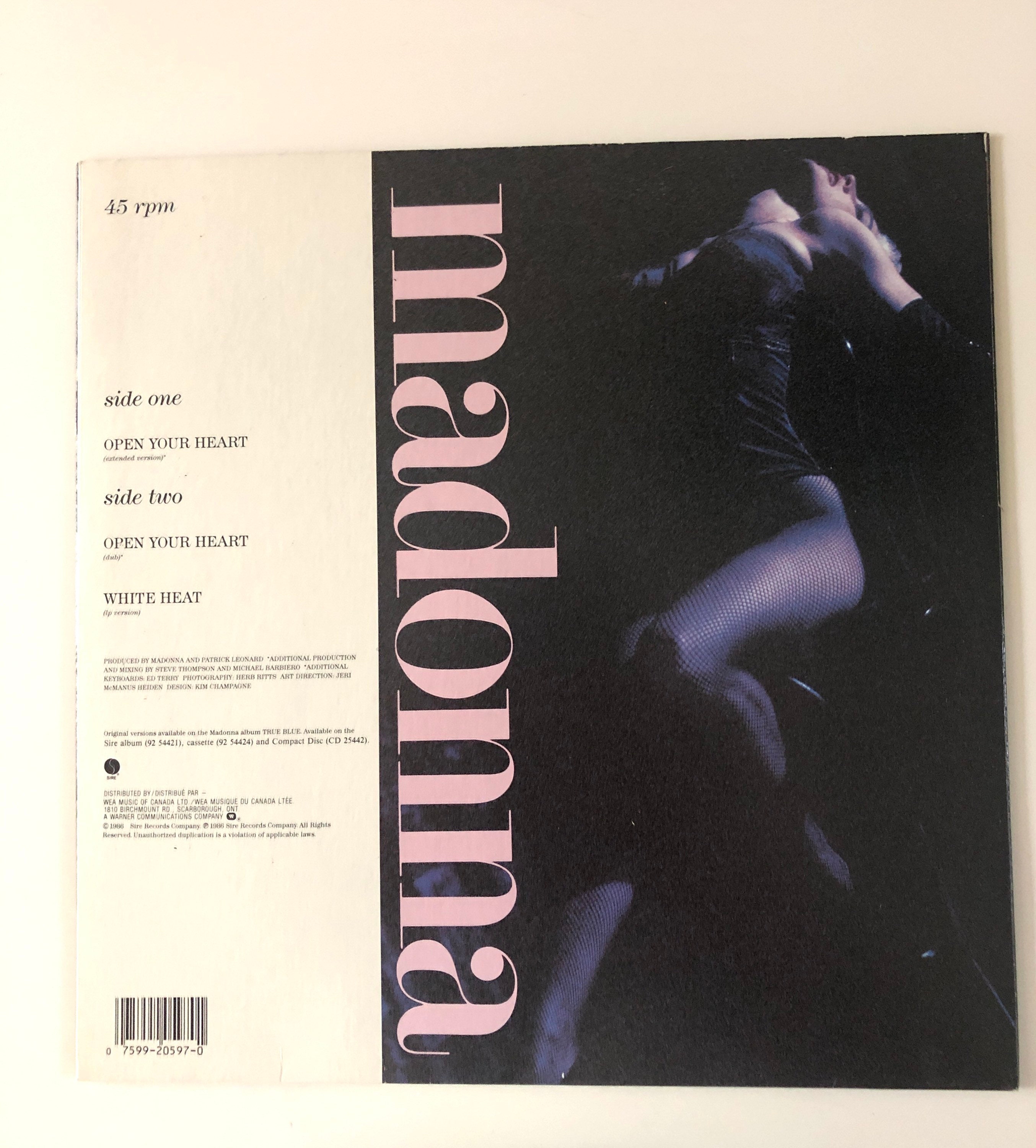 1986 Madonna Open Your Heart Extended Version Single 45 RPM Vinyl