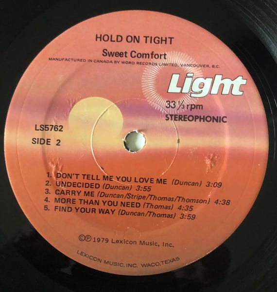 SWEET COMFORT BAND Hold on Tight! 80's Christian Pop Band Vinyl