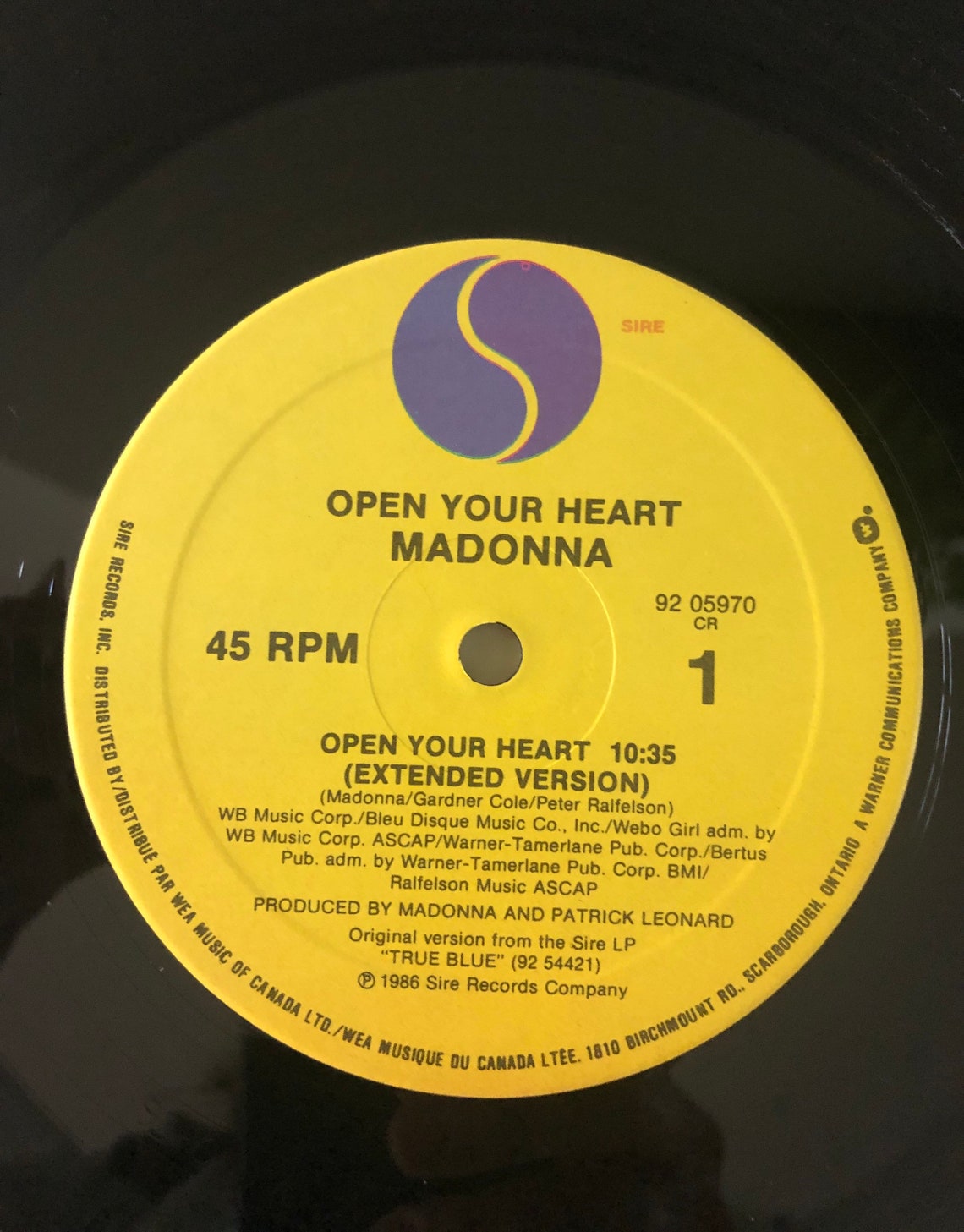 1986 madonna open your heart extended version single 45 rpm vinyl mint