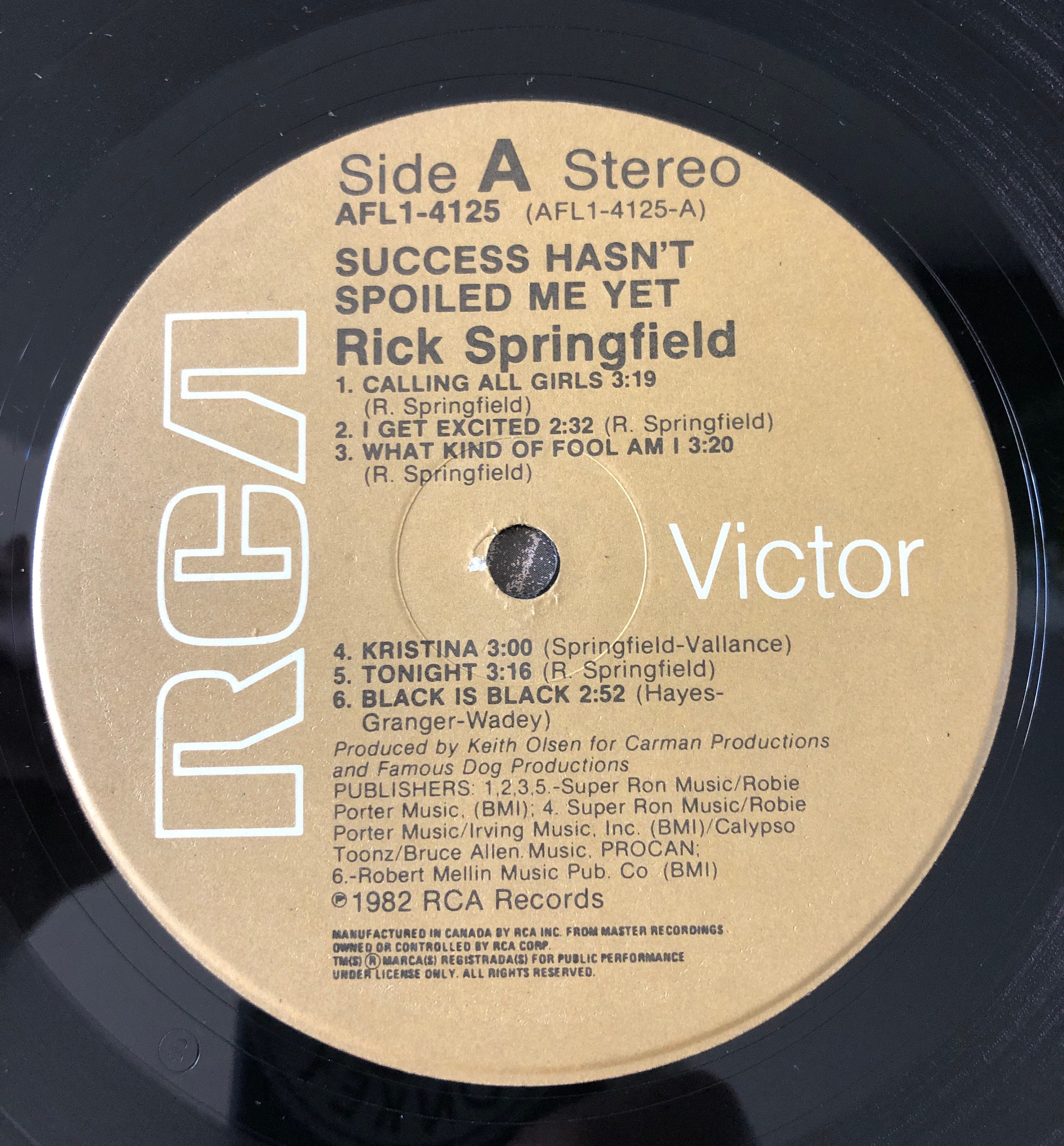 1982 RICK SPRINGFIELD Success Hasnt Spoiled Me yet Vinyl