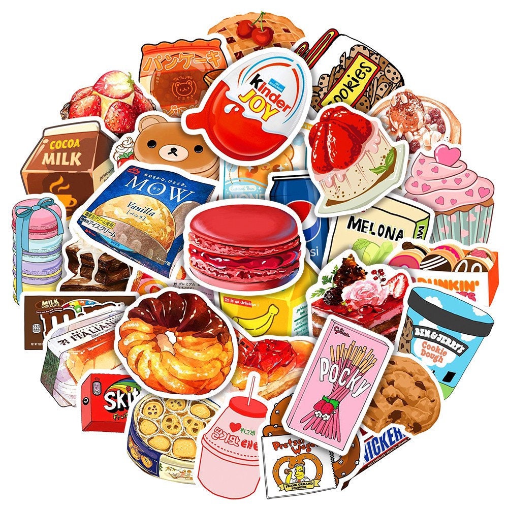 WATERPROOF Food Snack Sticker/ Donuts/ Cookies/skittles/picky Stickers ...