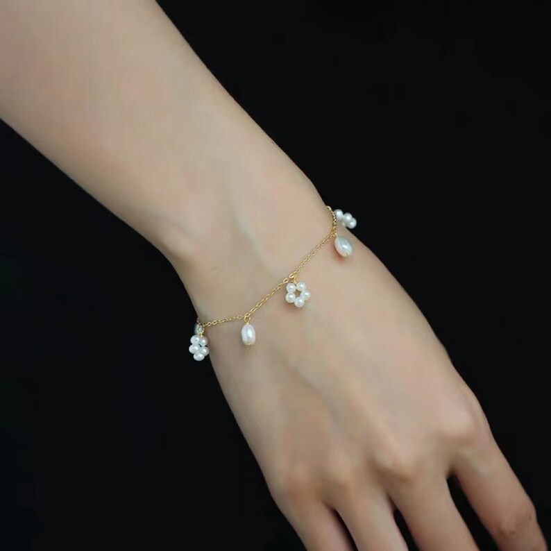 Pearl Beaded Daisy Bracelets Pearl Flower Beaded Etsy