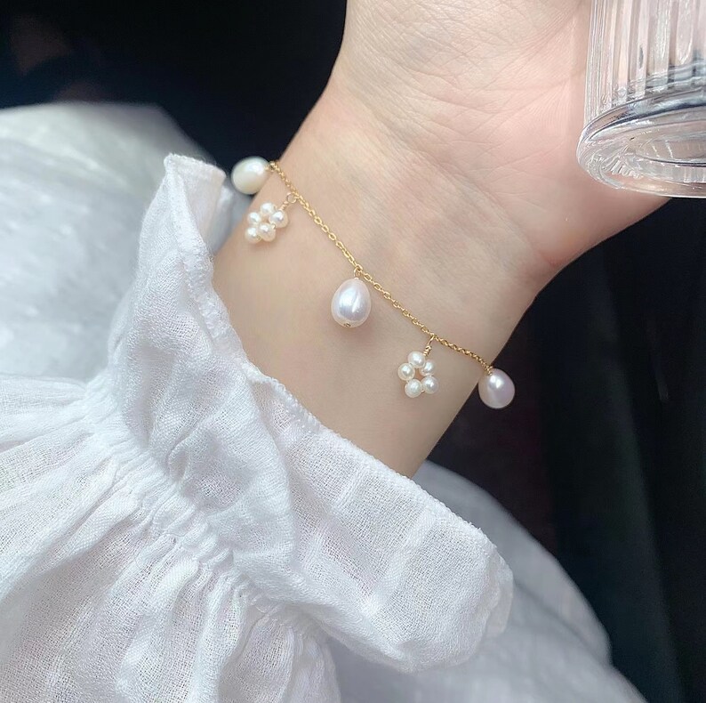 Pearl Beaded Daisy Bracelets Pearl Flower Beaded Etsy