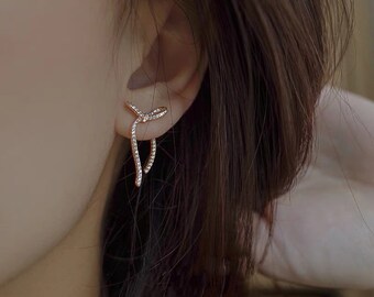 Sparkly 3D Bowknot Earrings，Rose Gold Earrings , 925 Sterling Silver Earrings，CZ Diamond Stud Earrings，Everyday Earrings，Gift for Her，AF55