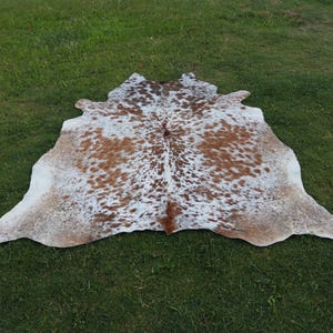 Genuine Brown and White Cowhide for Rustic Home Decor-Speckled Hair on Hide for Living Room-Western Cowhide Decor-Brazillian Floor Area Rug