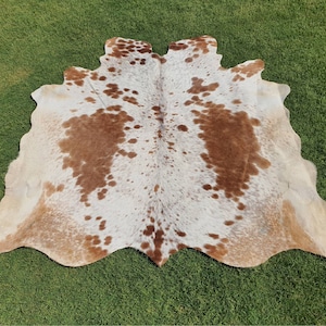 Brown and White cowhide - animal skin rugs- Brown and white leather rug -Large cowhide rug - Small cowhide rug - Living Room Area Rug - Rugs