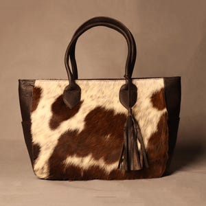 Exclusive Cowhide Tote Bag Large - Carryall Cowhide Tote Shoulder Bag - Western Cowhide Purse - Ideal Gift for Her - Ladies Tote Handbag