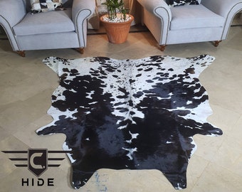 BLack and white Cowhide rug , TriColor Cowh ide rug - Panda rug - Natural cowskin rugs - Best cowhide rug