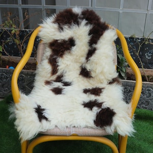 Natural Brown and White Sheepskin Rug, Luxurious Lambskin Throw Rug for Living Room, Genuine Sheepskin Area Rug, Soft and Natural Home Decor